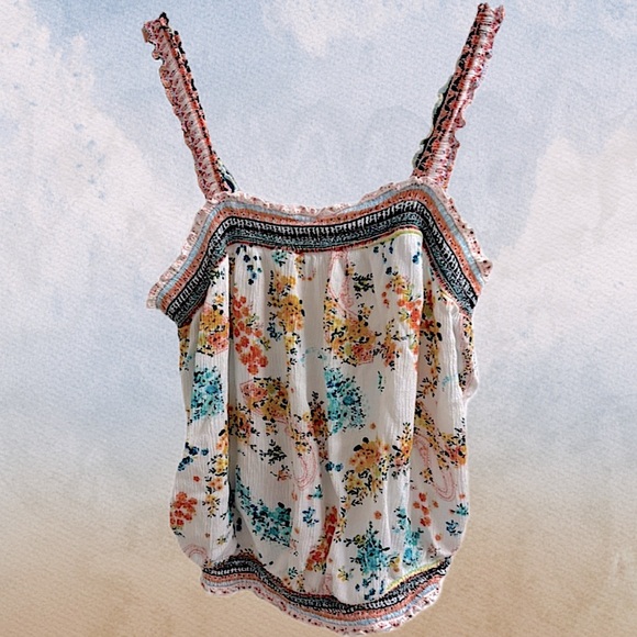 CRAVE FAME Floral Print Smocked Bubble Ruched Crop Top 💯 % rayon Boho Festival - Picture 1 of 8